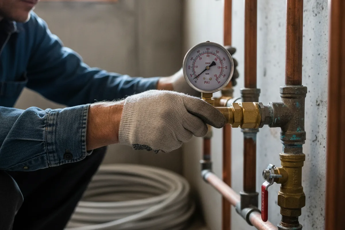 Pressure testing a repaired line during Water Line Repair in Trenton